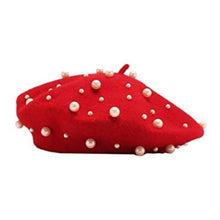 Load image into Gallery viewer, winter pearl beret hat for women red
