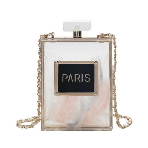 paris perfume transparent crossbody clutch bag