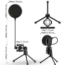 Load image into Gallery viewer, retail portable microphone mic shock mount studio desktop tripod stand with filter
