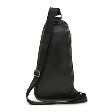 Load image into Gallery viewer, leather sling chest crossbody shoulder bag - black
