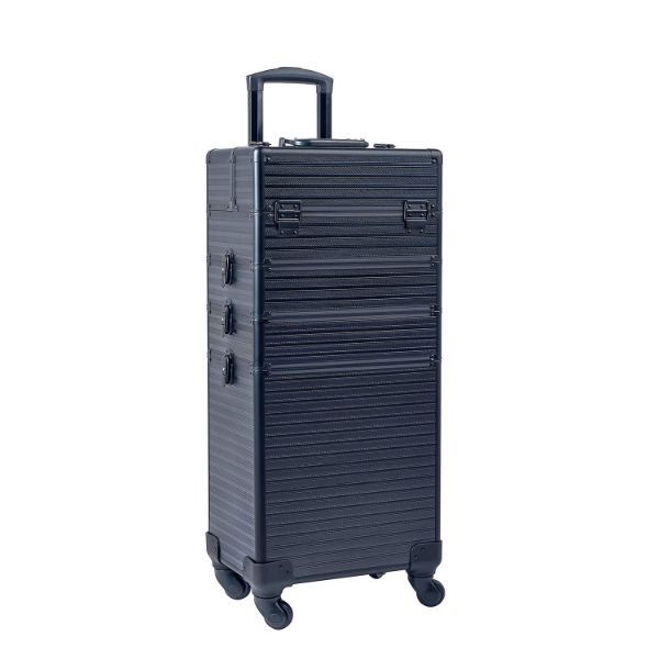 4 in 1 black metallic professional makeup trolley case for artists