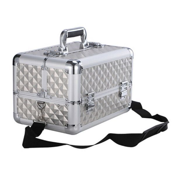 extra large silver makeup box travel jewelry organizer case