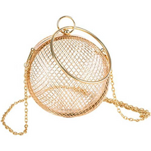 Load image into Gallery viewer, round cage clutch evening bag gold
