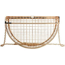 Load image into Gallery viewer, gold semicircular clutch cage shoulder evening bag
