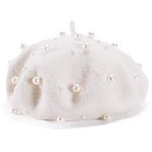 Load image into Gallery viewer, winter pearl beret hat for women white
