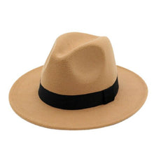 Load image into Gallery viewer, wide brim beige fedora hat with brown bottom
