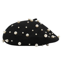 Load image into Gallery viewer, winter pearl beret hat for women black
