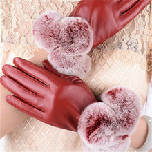 Load image into Gallery viewer, winter leather mitten gloves for women in red
