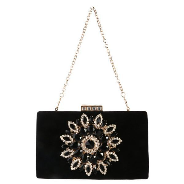 women's evening rhinestone clutch purse bag - black